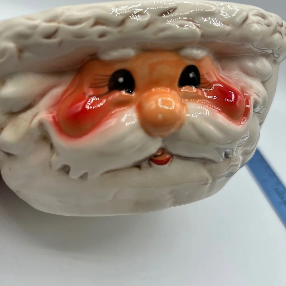 Vintage Style Ceramic Santa Claus Face Bowl Holiday Christmas Decor Food Safe